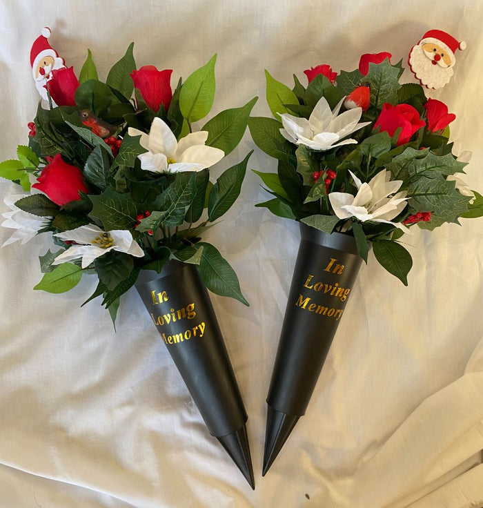 Pair Of Christmas Spikes Vase Flower Arrangement With Santa