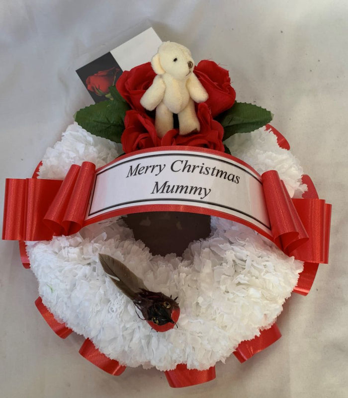 Christmas Red Wreath Ring Teddy Cluster