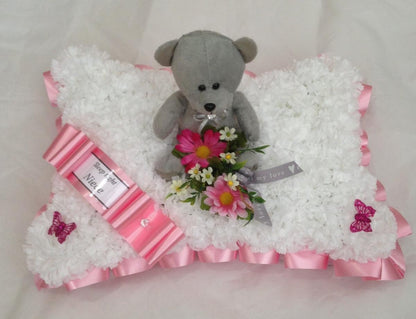 Teddy Pillow Bear Funeral Flower Tribute