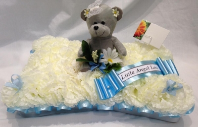 Pillow Teddy Bear Silk Funeral Flower Blue 2