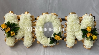 Mam Artificial Silk Funeral Flower Tribute Any 3 Letter Wreath Floral Memorial 