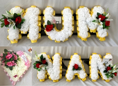 MUM Artificial Silk Funeral Flower Tribute Package Name Wreath WIFE NAN 