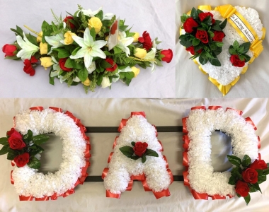 BRO Artificial Silk Funeral Tribute Any 3 Letter Name Flower Wreath MUM NAN DAD 