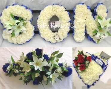 Funeral Tribute grandad letters artificial flowers red white wreath Dad Uncle 