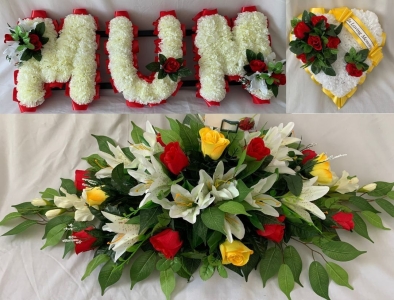 thumbnail image 2 of Artificial Silk Funeral Tribute – 'I Love You' Heart With Flowers For Mum, Dad, Nan 2 of 4