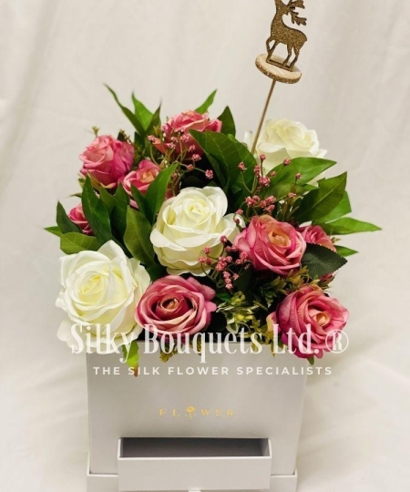 Artificial Silk Flower Bouquet Box Dozen Red Rose Luxury Hospital Gift Lasting 