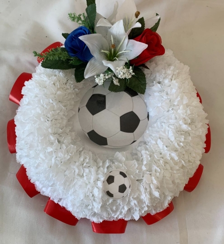 Artificial Silk Flowers Football Funeral Cross Wreath Tribute ANY TEAM 