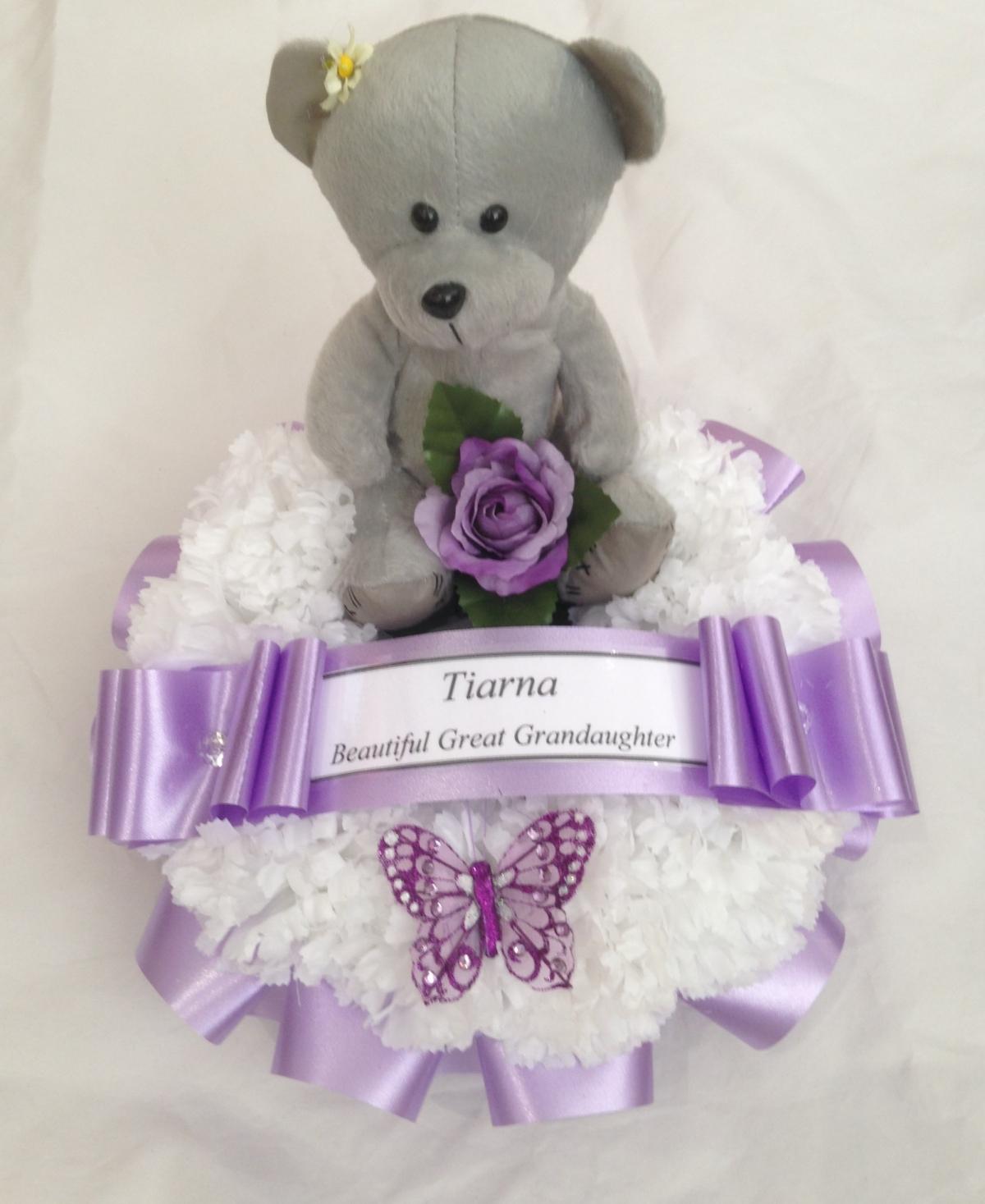 Teddy Bear Wreth Ring Funeral Tribute Lilac 2