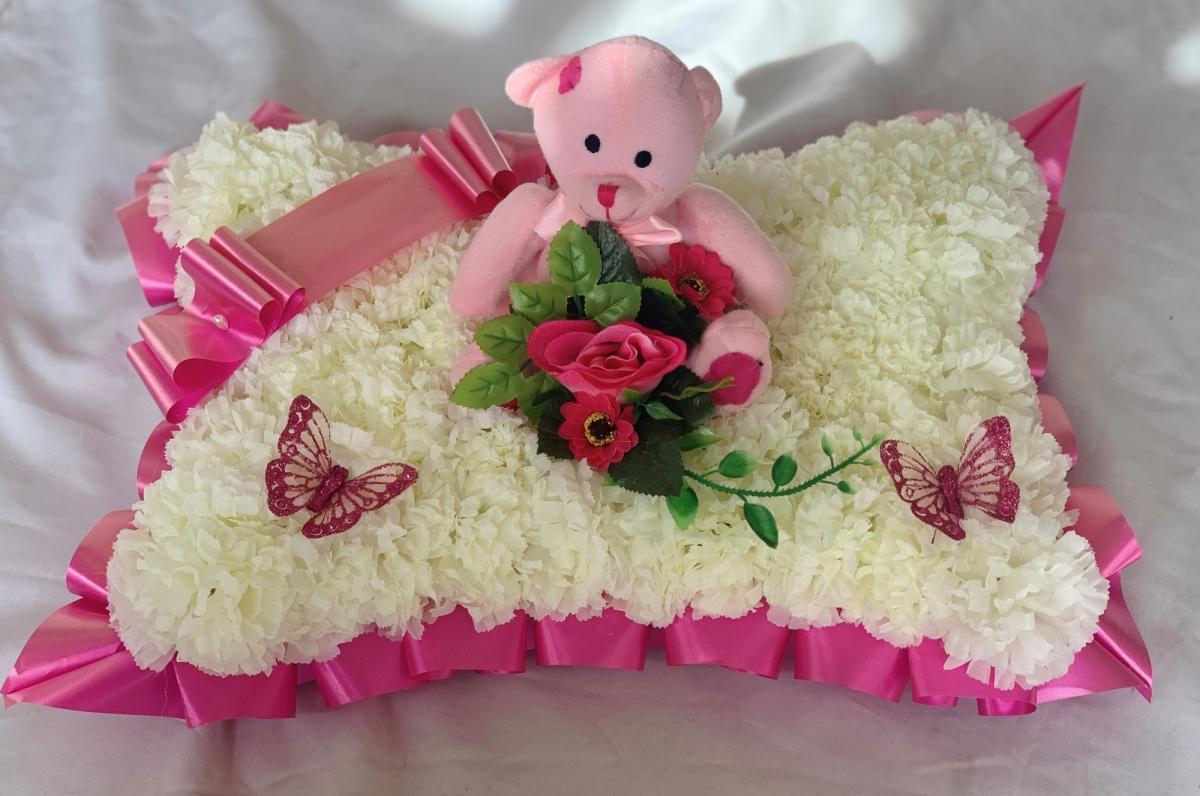 Teddy Bear Pillow Funeral Tribute Cerise Pink