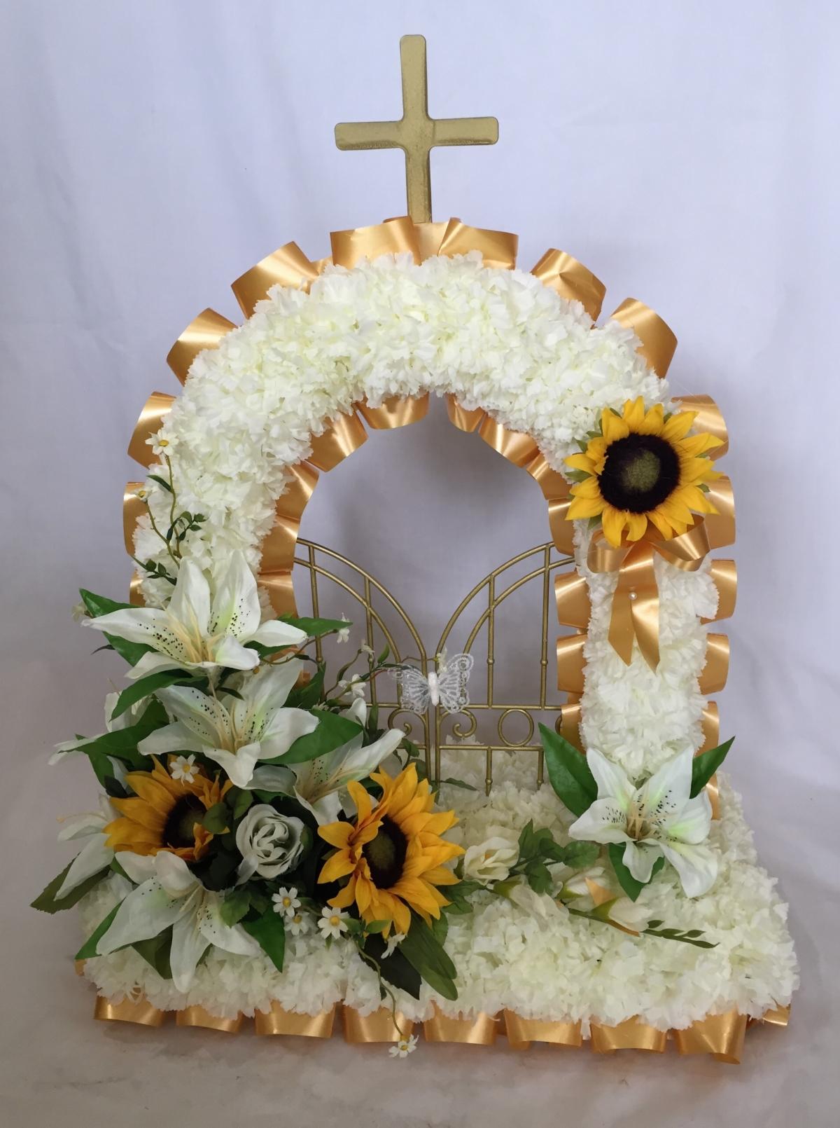 Artificial silk funeral flowers GATES OF HEAVEN TRIBUTE any colour 