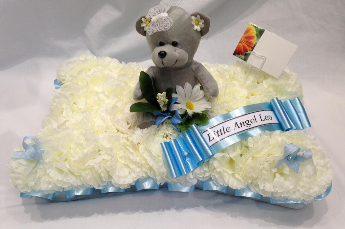 Pillow Teddy Bear Silk Funeral Flower Blue