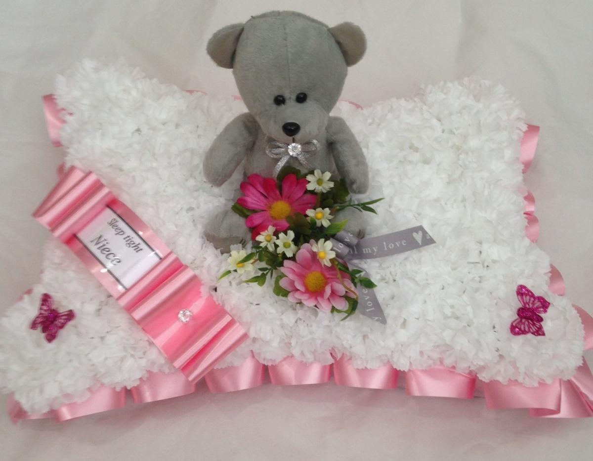 Teddy Pillow Bear Funeral Flower Tribute 2