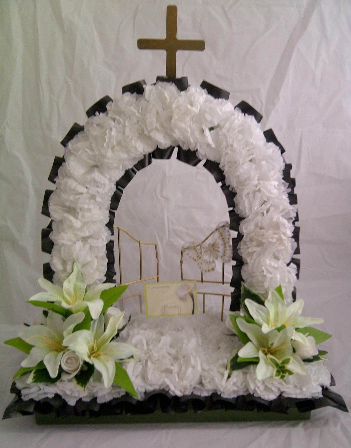 any colour Artificial silk funeral flowers CROSS TRIBUTE memorial 