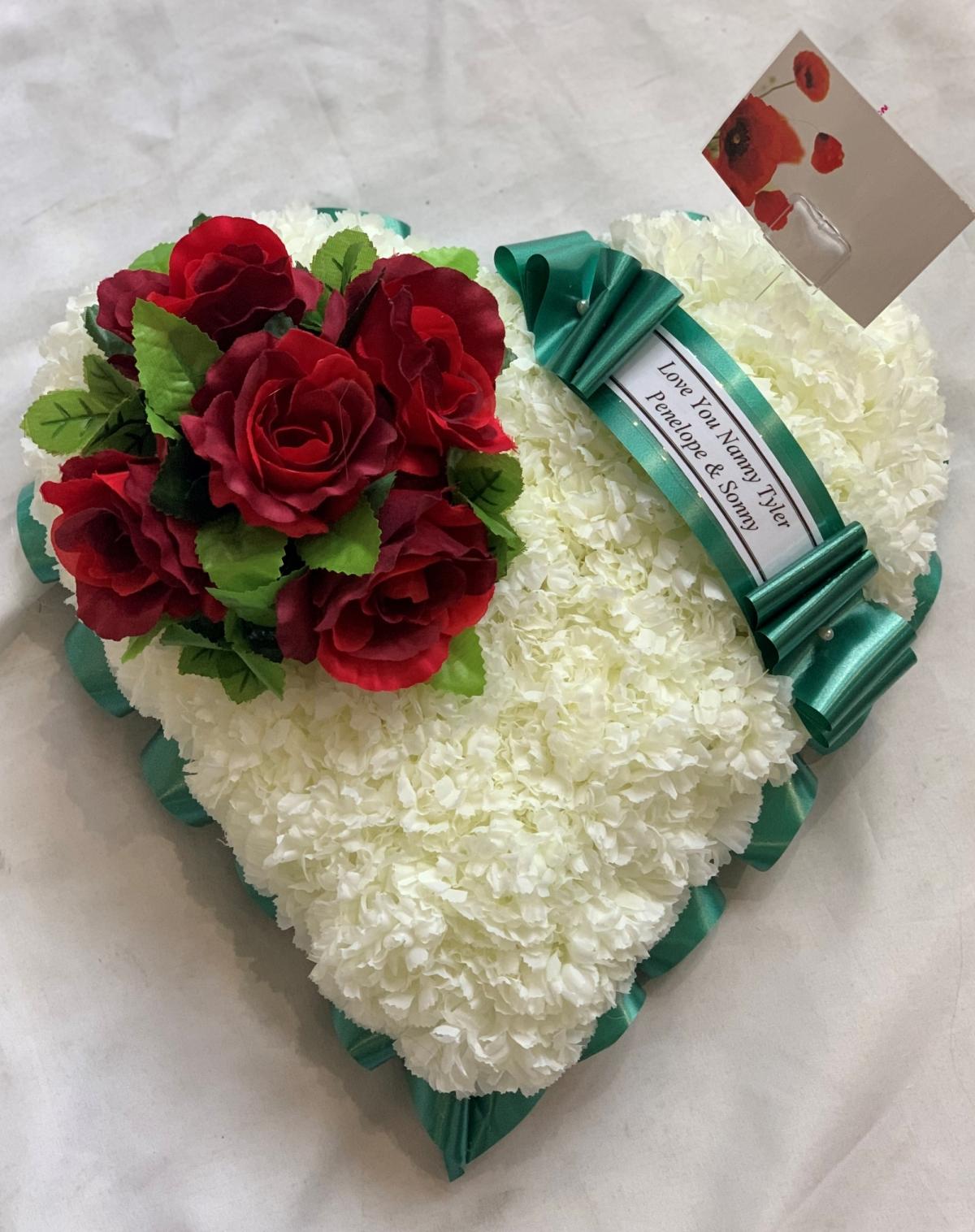 Name & Card Funeral Flowers Grave Tribute Floral Based Pillow all colours 