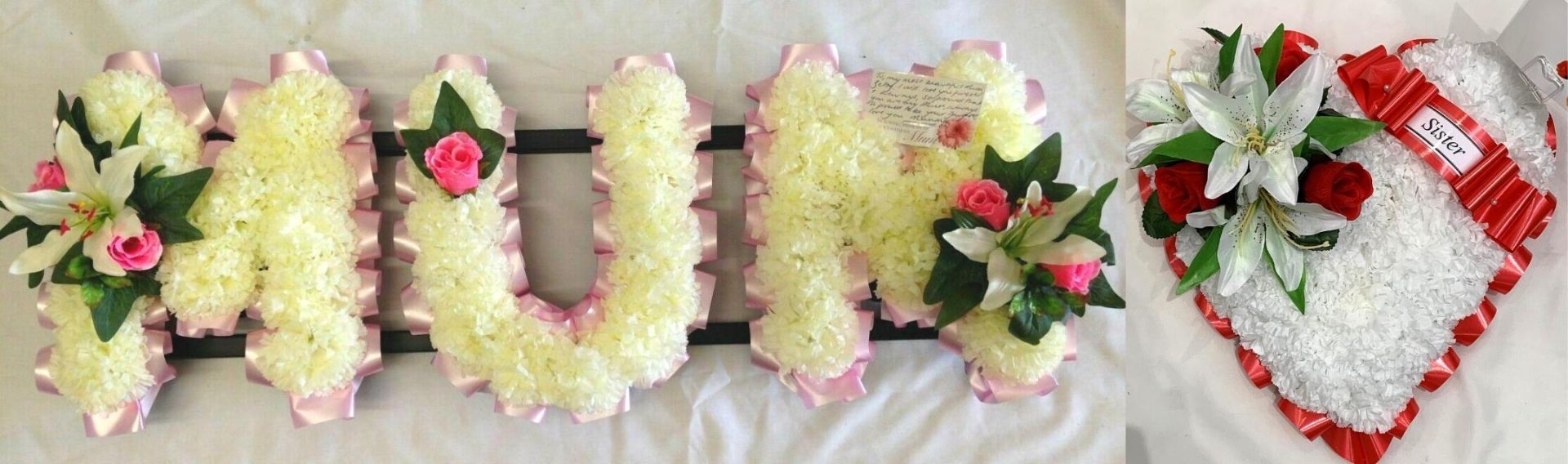 MUM Artificial Silk Funeral Flower Package Name Flower Wreath DAUGHTER SISTER