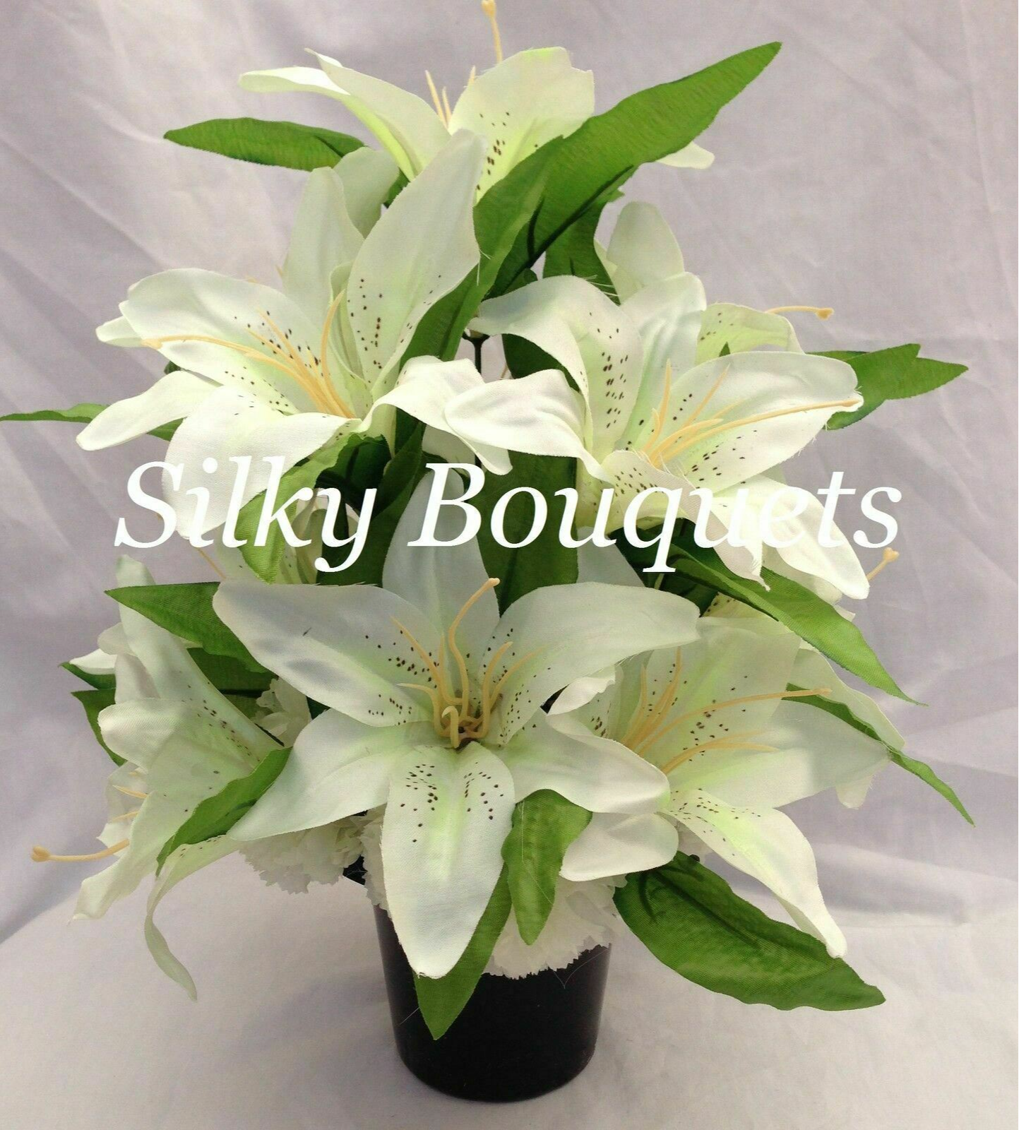 thumbnail image 2 of All Round Artificial Silk Yellow Lily Grave Pot Pair - Memorial Flower Display 2 of 5