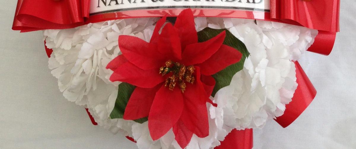 Wreath Funeral Tribute Xmas Poinsettia Close Up