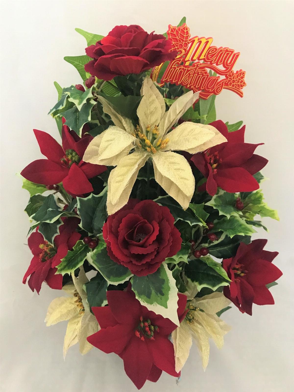 Red Velvet Flat Back Grave Pot Christmas Gold 3