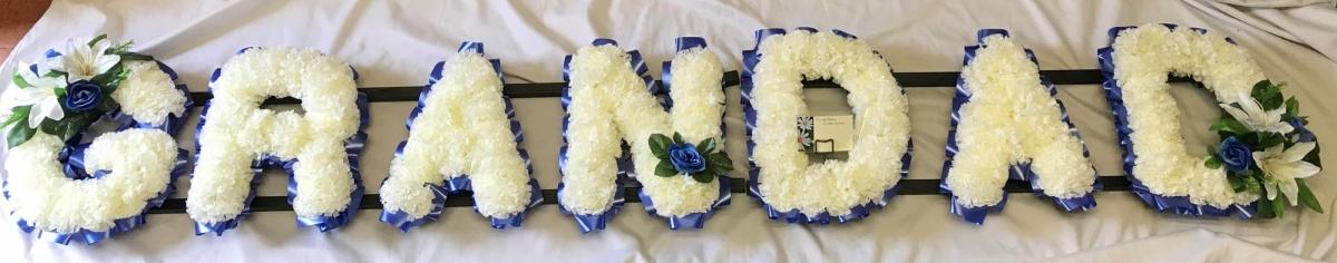 Grandad Silk Funeral Flower Tribute Royal Blue Letters
